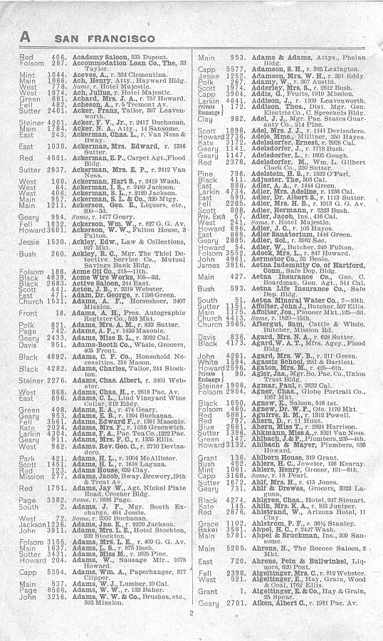 a page from the 1903 San Francisco telephone directory