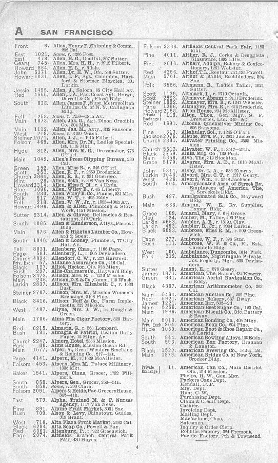a page from the 1903 San Francisco telephone directory
