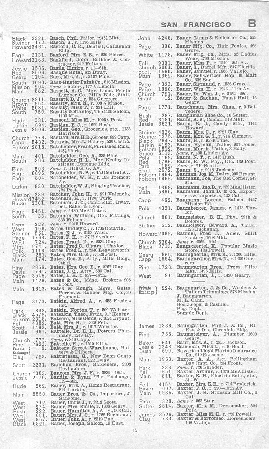 a page from the 1903 San Francisco telephone directory