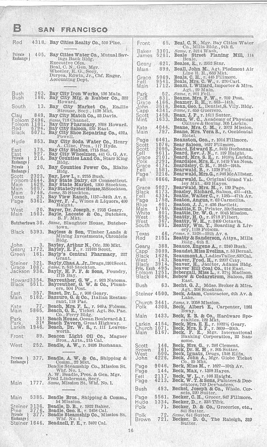 a page from the 1903 San Francisco telephone directory