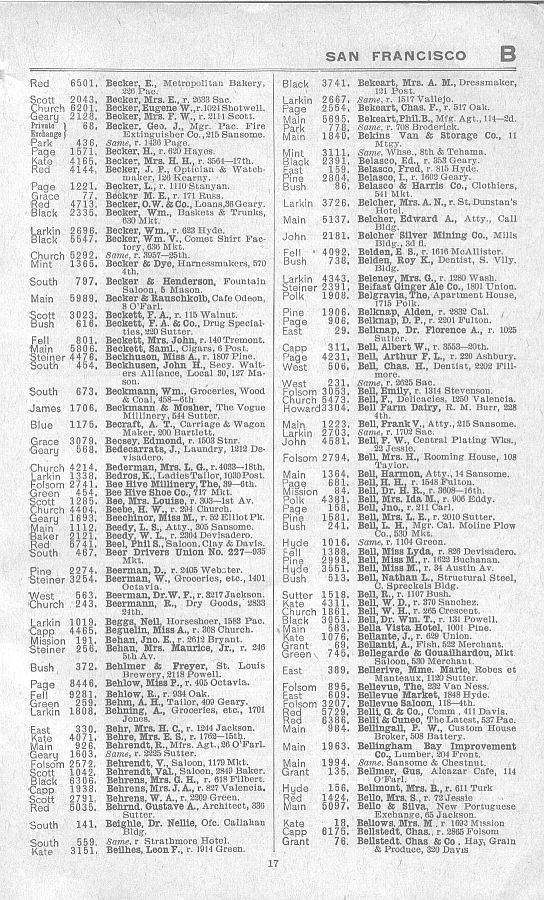 a page from the 1903 San Francisco telephone directory
