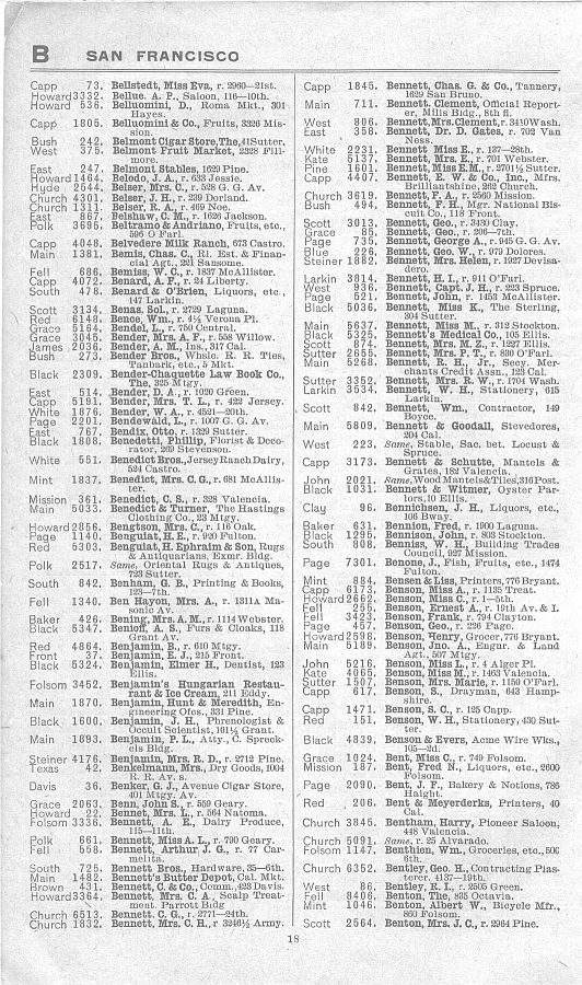 a page from the 1903 San Francisco telephone directory