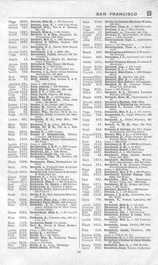 a page from the 1903 San Francisco telephone directory