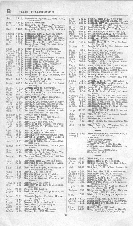 a page from the 1903 San Francisco telephone directory