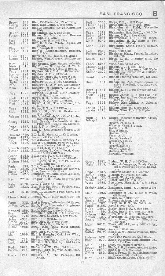 a page from the 1903 San Francisco telephone directory