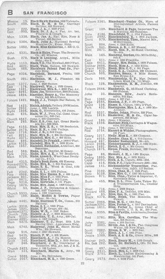 a page from the 1903 San Francisco telephone directory