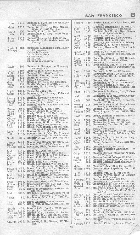 a page from the 1903 San Francisco telephone directory