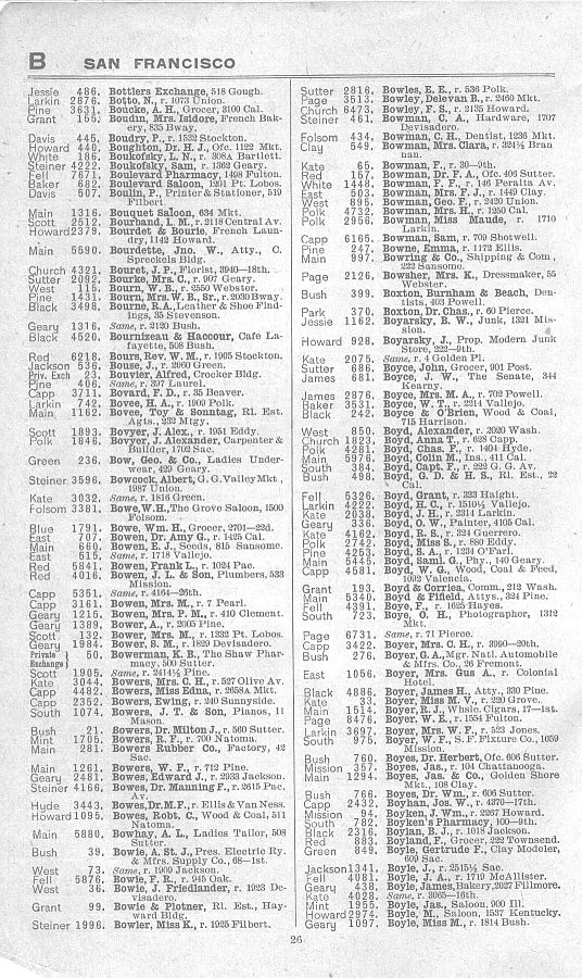a page from the 1903 San Francisco telephone directory