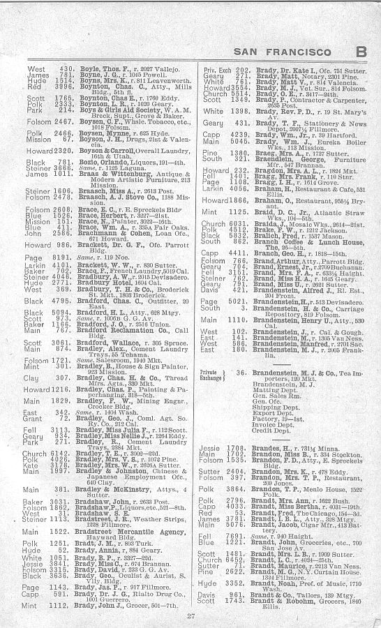 a page from the 1903 San Francisco telephone directory