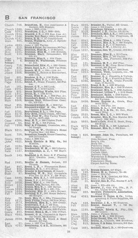 a page from the 1903 San Francisco telephone directory