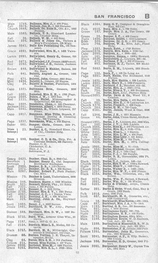 a page from the 1903 San Francisco telephone directory