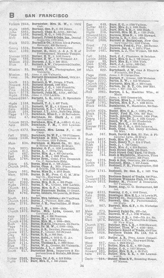a page from the 1903 San Francisco telephone directory