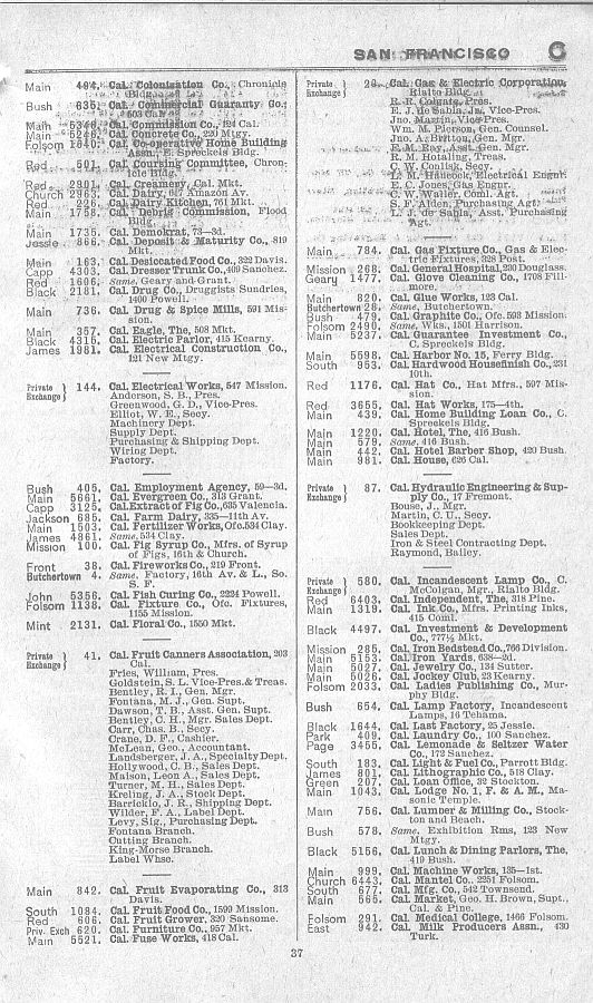 a page from the 1903 San Francisco telephone directory