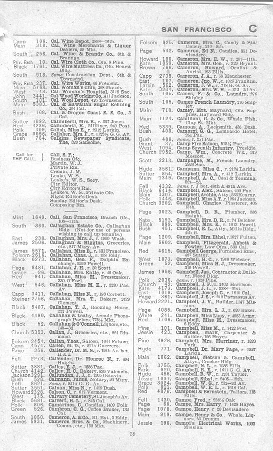 a page from the 1903 San Francisco telephone directory