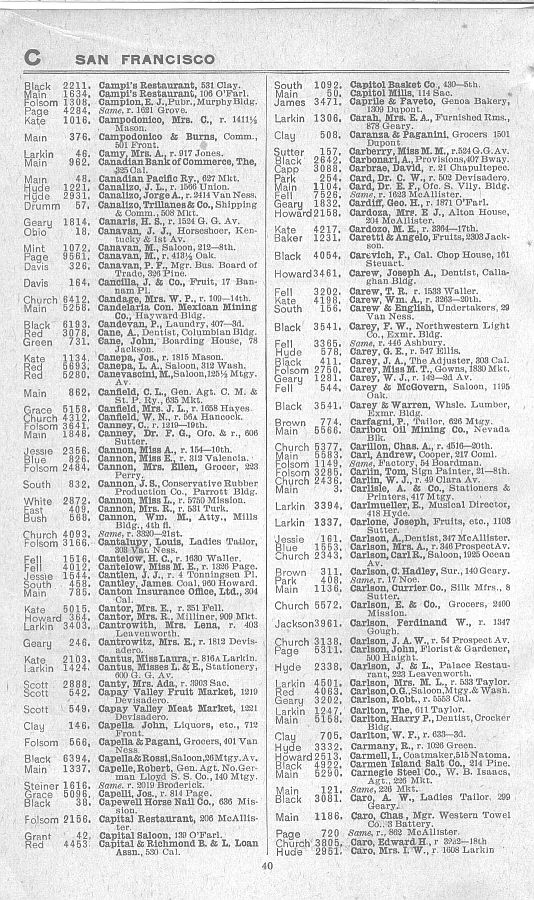 a page from the 1903 San Francisco telephone directory