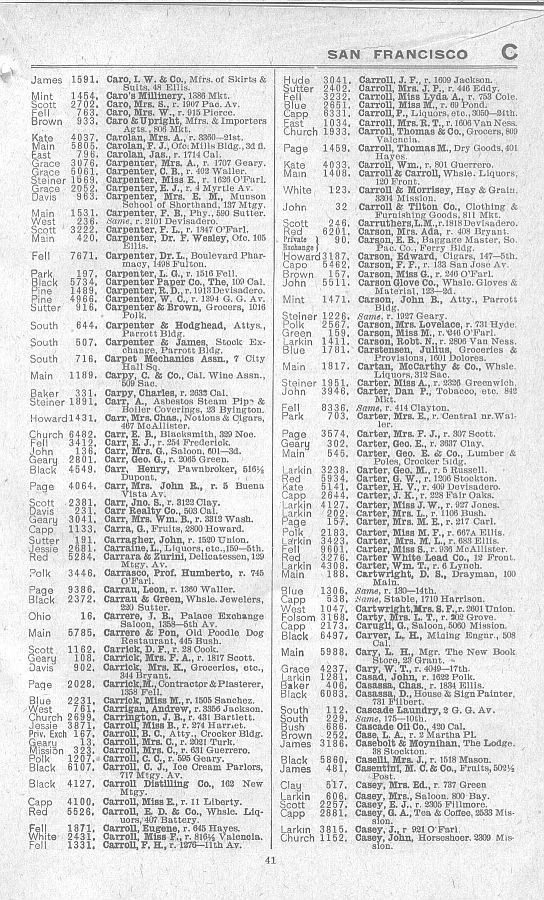 a page from the 1903 San Francisco telephone directory