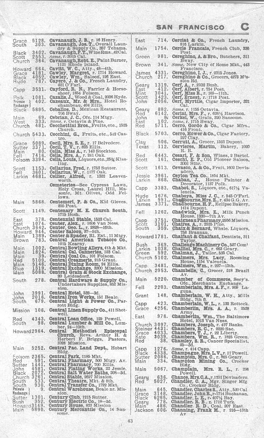 a page from the 1903 San Francisco telephone directory