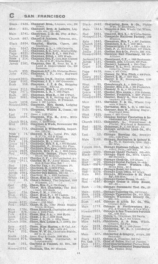 a page from the 1903 San Francisco telephone directory