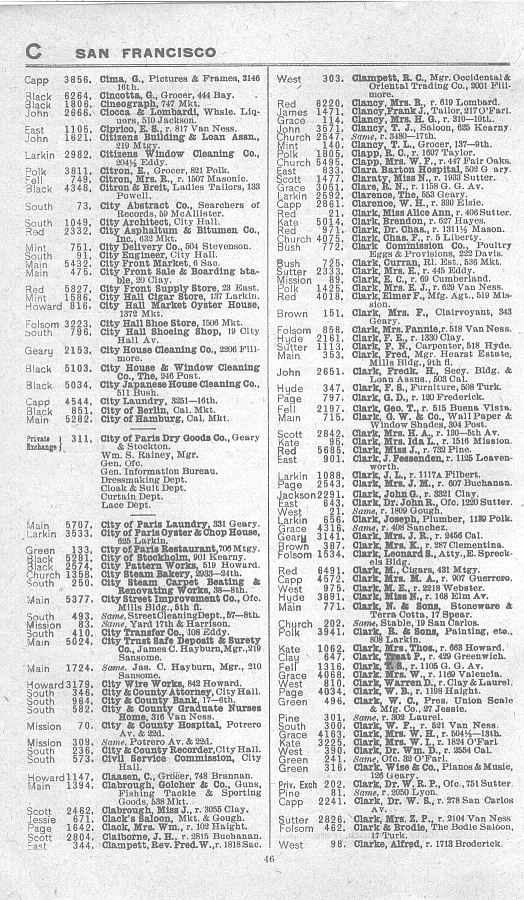 a page from the 1903 San Francisco telephone directory