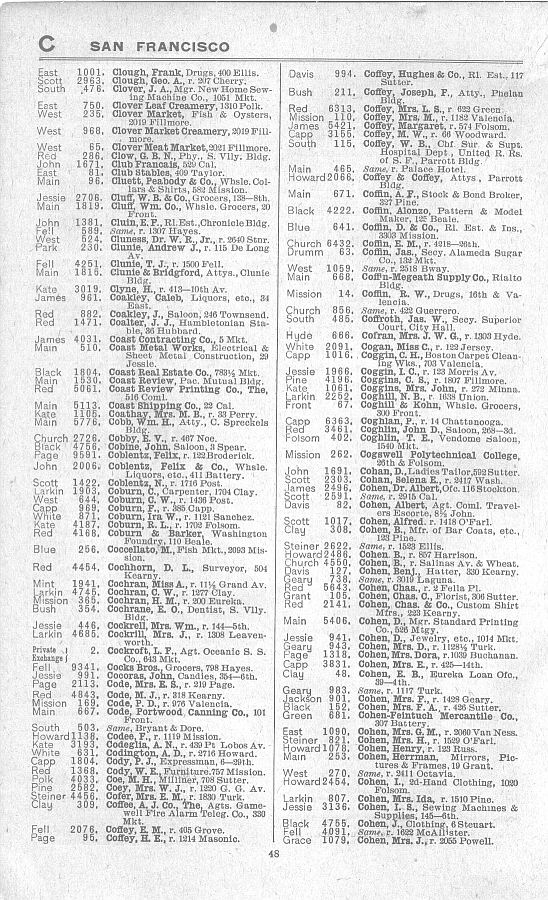 a page from the 1903 San Francisco telephone directory