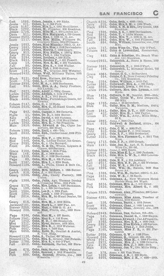 a page from the 1903 San Francisco telephone directory