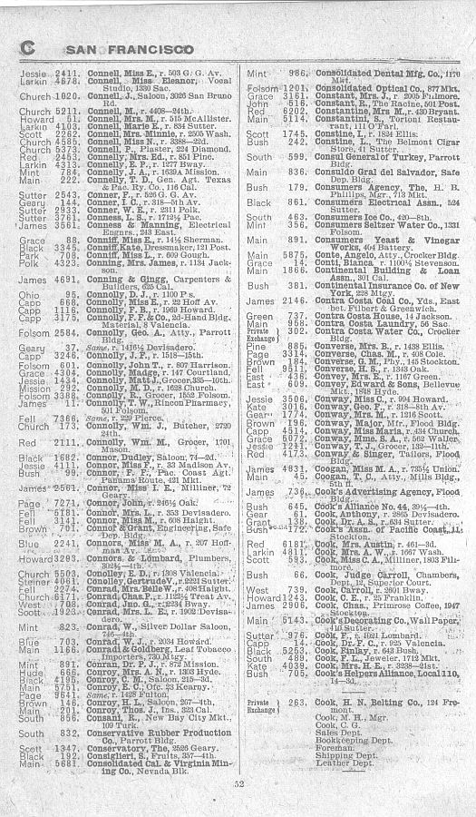 a page from the 1903 San Francisco telephone directory