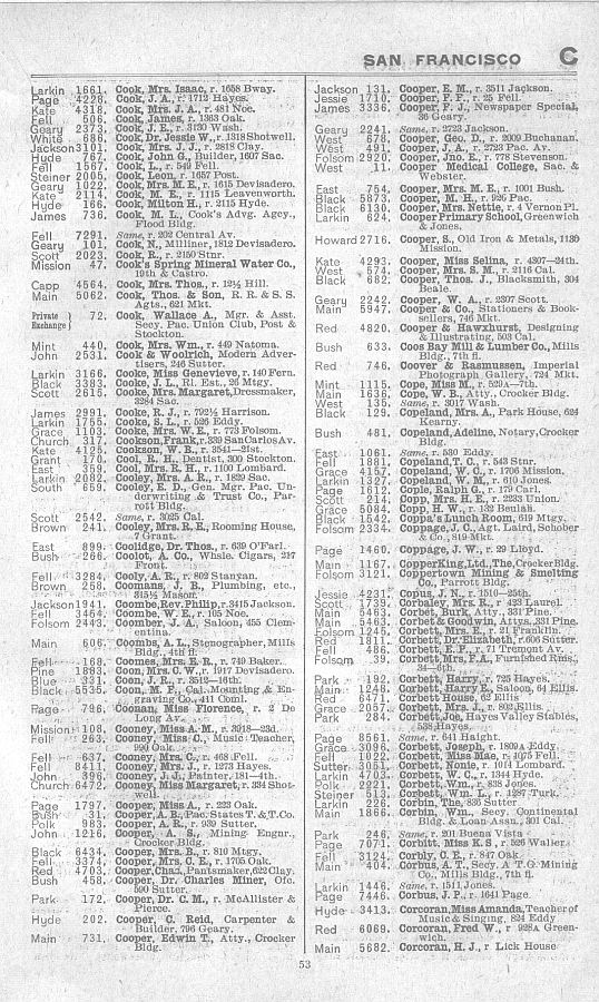 a page from the 1903 San Francisco telephone directory
