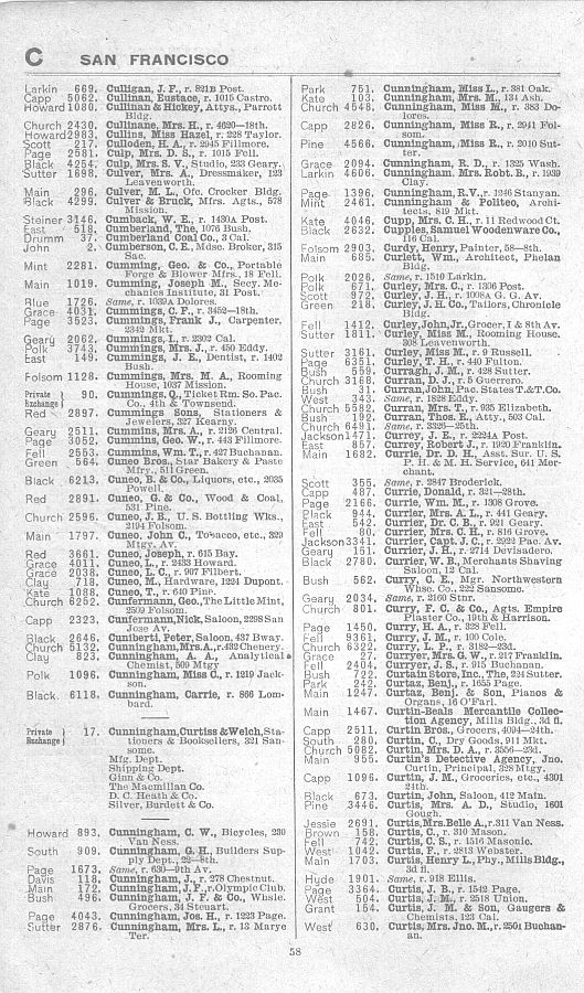 a page from the 1903 San Francisco telephone directory