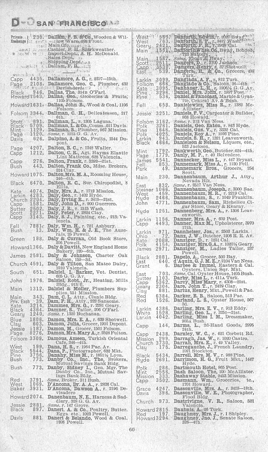 a page from the 1903 San Francisco telephone directory