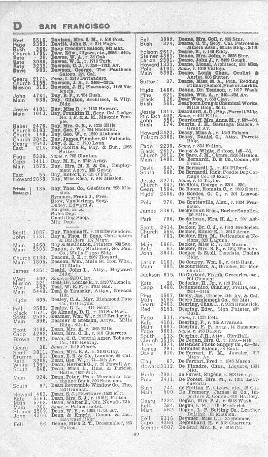 a page from the 1903 San Francisco telephone directory
