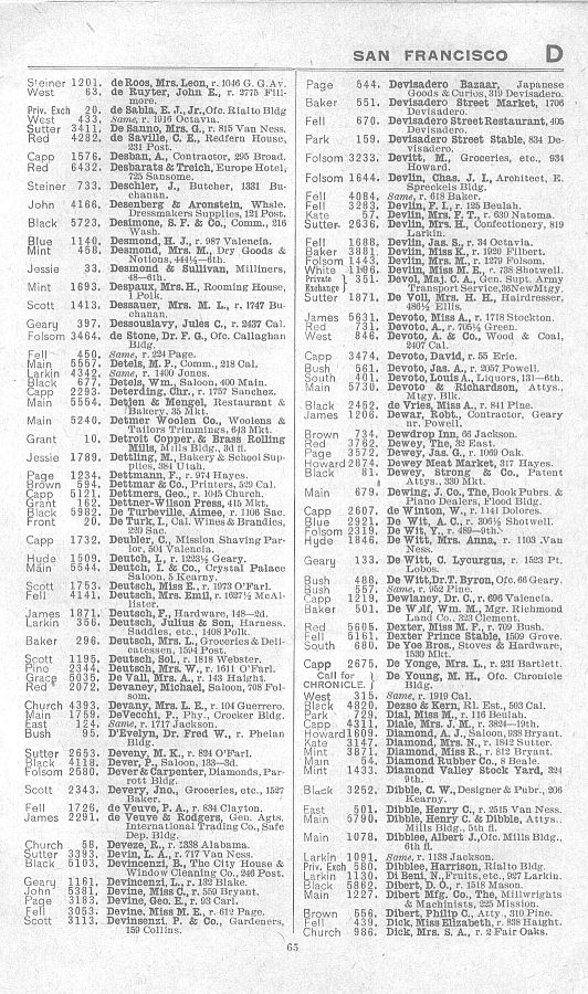 a page from the 1903 San Francisco telephone directory