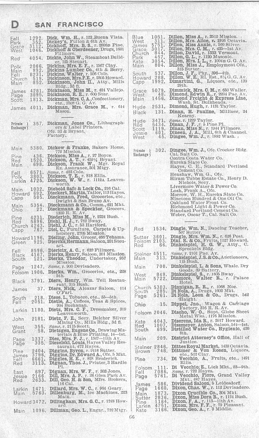 a page from the 1903 San Francisco telephone directory