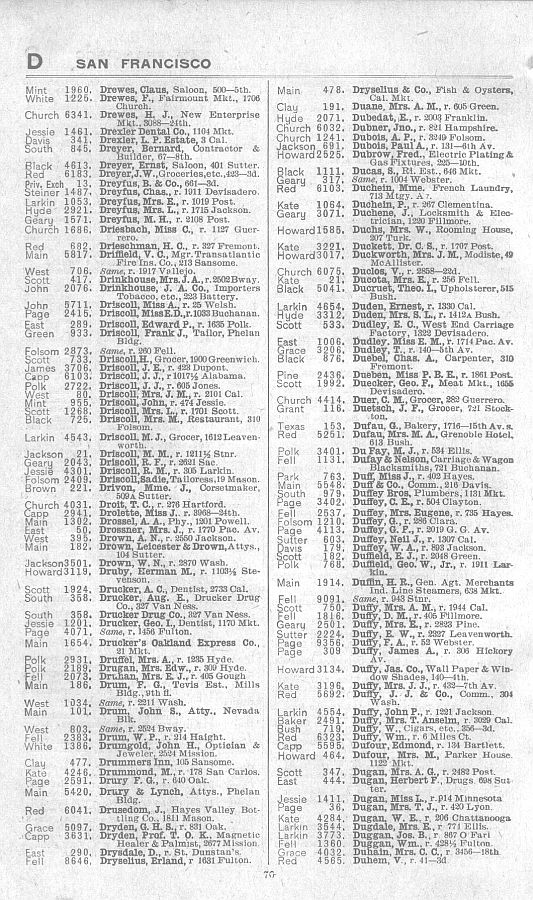 a page from the 1903 San Francisco telephone directory