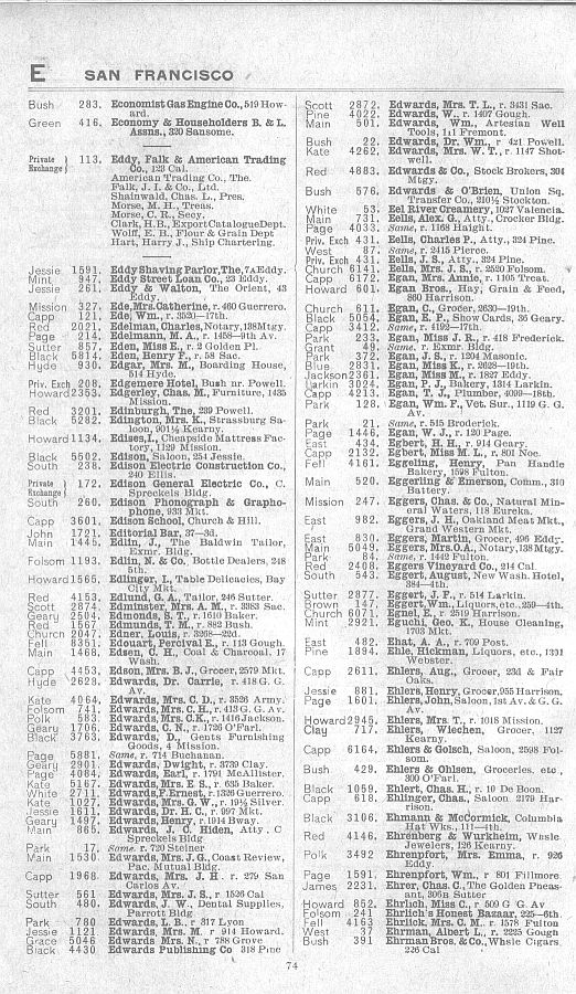 a page from the 1903 San Francisco telephone directory
