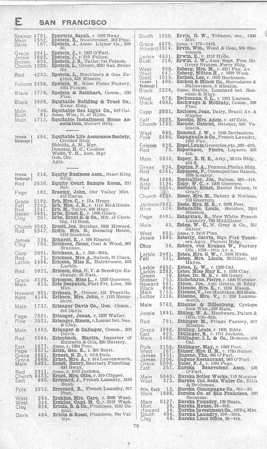 a page from the 1903 San Francisco telephone directory