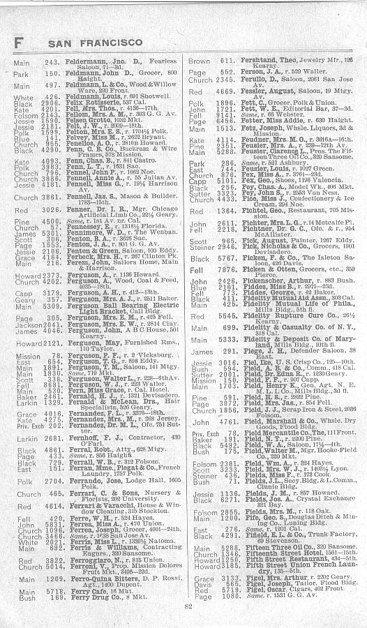 a page from the 1903 San Francisco telephone directory