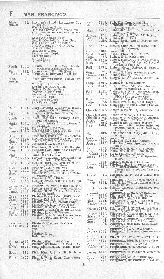 a page from the 1903 San Francisco telephone directory