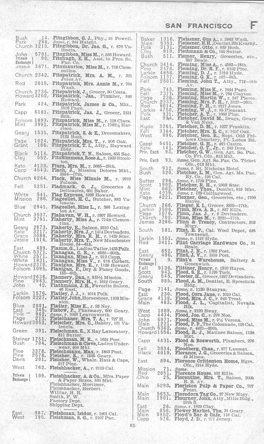 a page from the 1903 San Francisco telephone directory