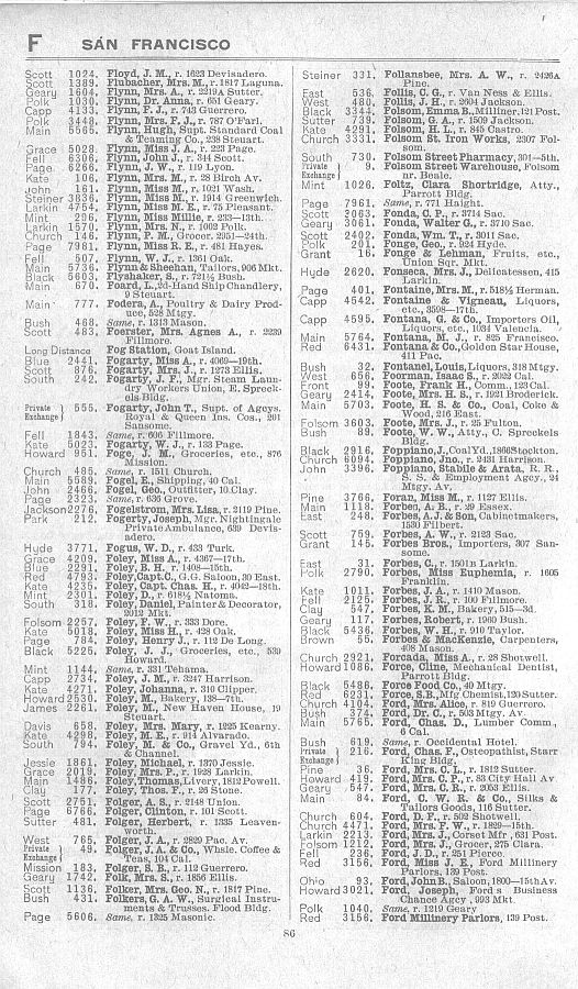 a page from the 1903 San Francisco telephone directory