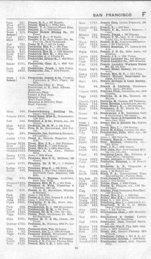 a page from the 1903 San Francisco telephone directory
