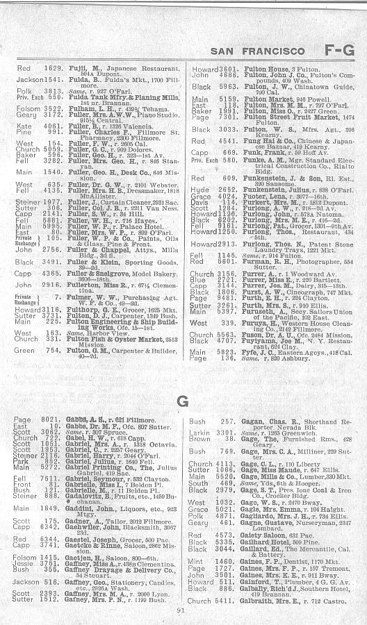 a page from the 1903 San Francisco telephone directory