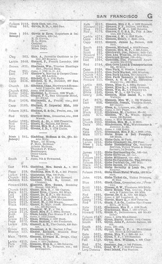 a page from the 1903 San Francisco telephone directory