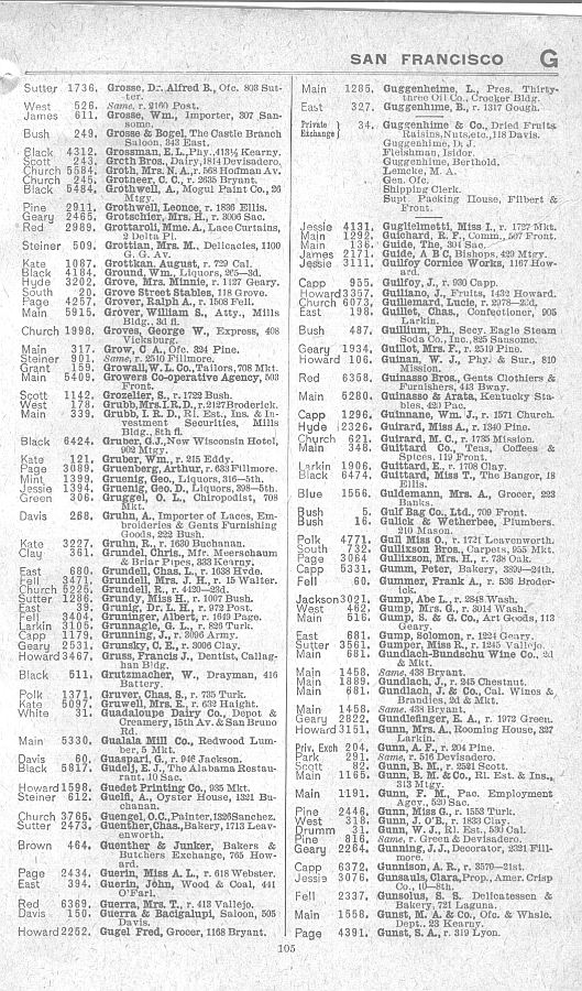 a page from the 1903 San Francisco telephone directory