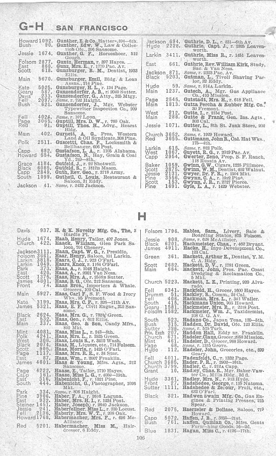 a page from the 1903 San Francisco telephone directory