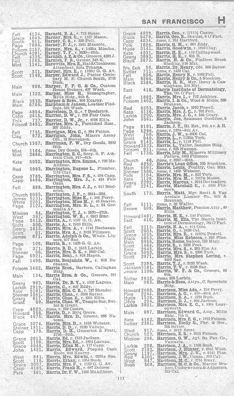 a page from the 1903 San Francisco telephone directory