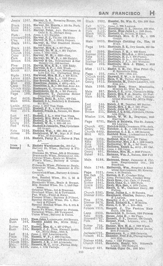 a page from the 1903 San Francisco telephone directory