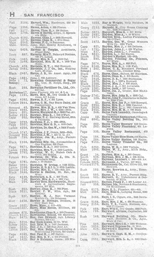 a page from the 1903 San Francisco telephone directory