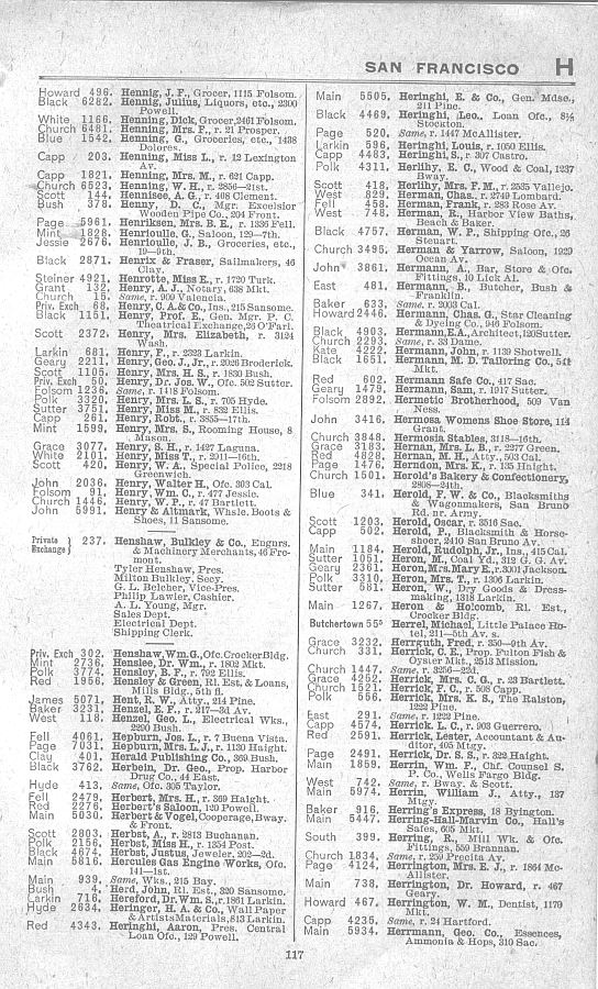 a page from the 1903 San Francisco telephone directory