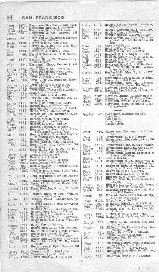a page from the 1903 San Francisco telephone directory