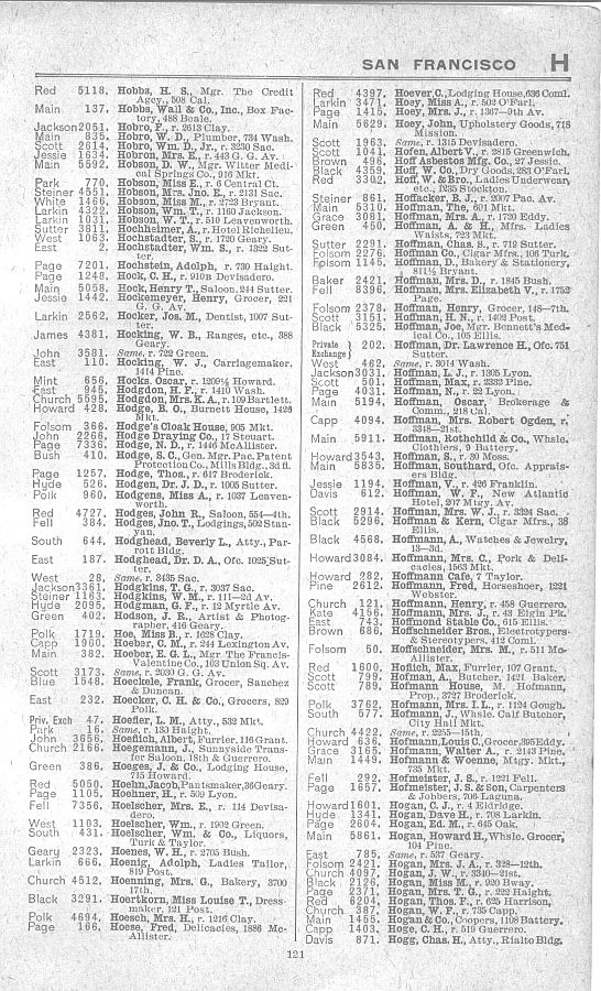 a page from the 1903 San Francisco telephone directory